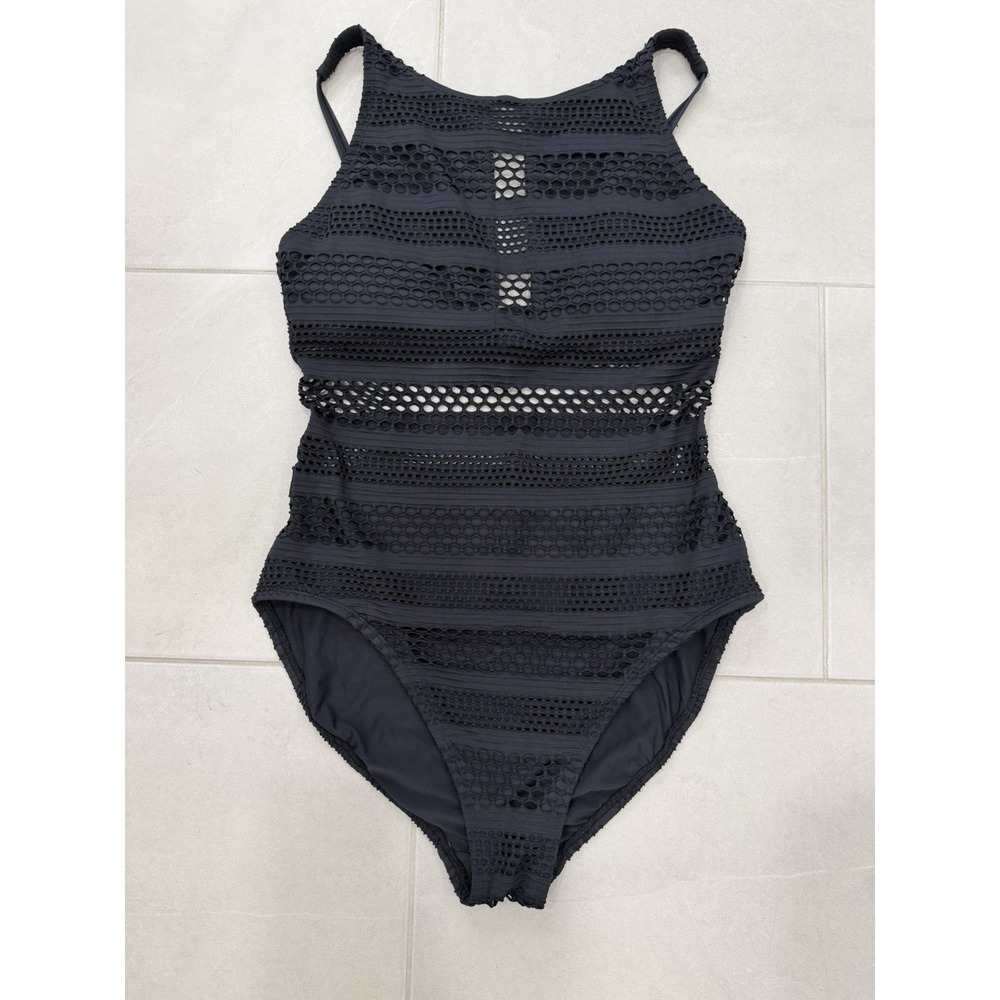Bleu Rod Beattie Swimsuit Black Eyelet Cutout One Piece Size 8  Beachy Fisherman